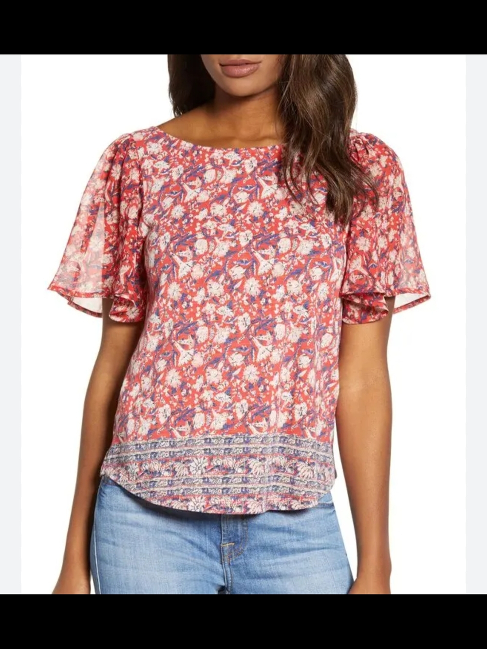 Lucky Brand Flutter Sleeve Top Sz Xl